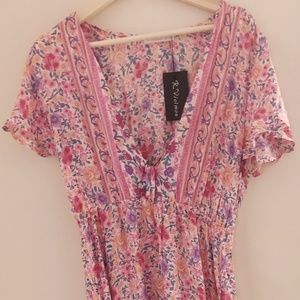 R.Vivimos Pink Floral Maxi Dress New with Tags